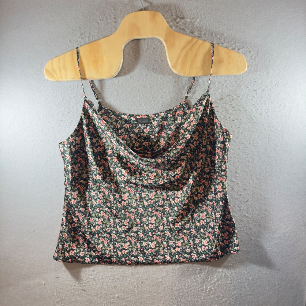 1405 | Zenobia Floral Cowl Neck Draped Cami Top Black Pink 3XL
